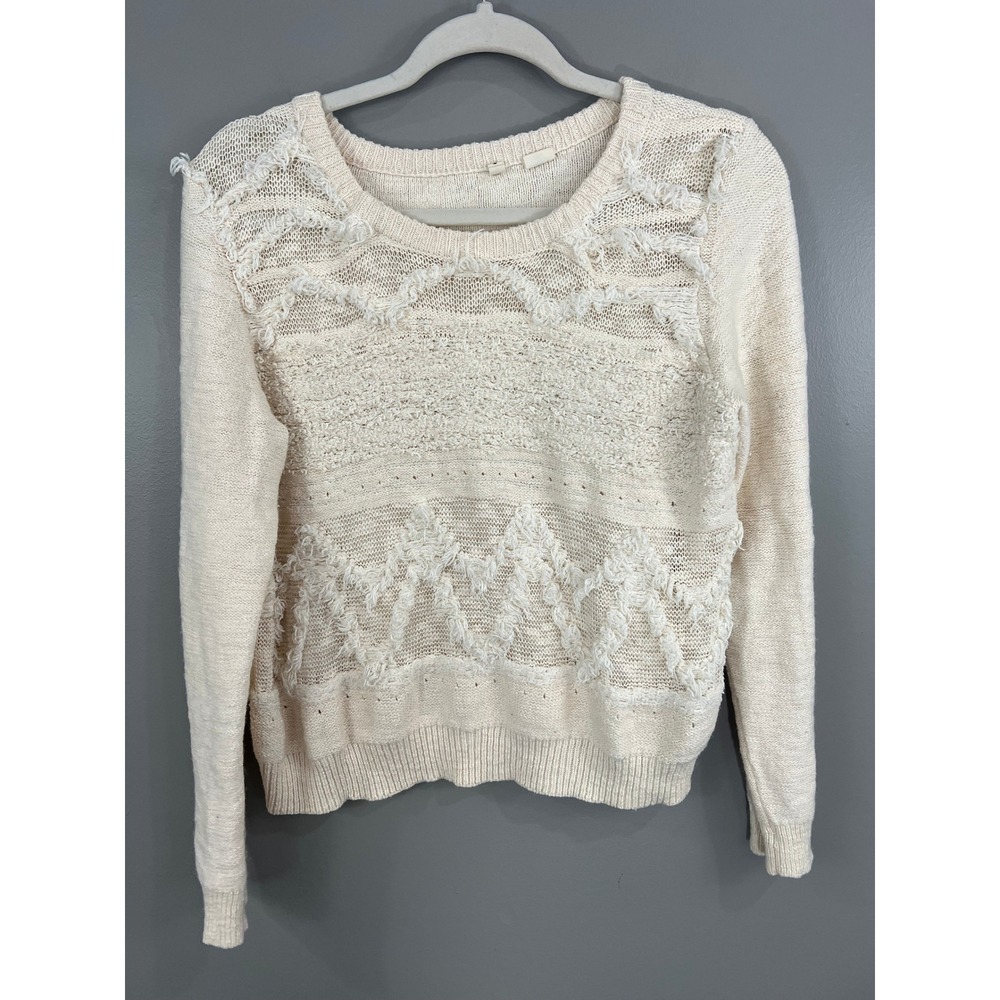 Moth Sweater Large Cream Great Textured Fringe Eyelash Knit Anthropologie